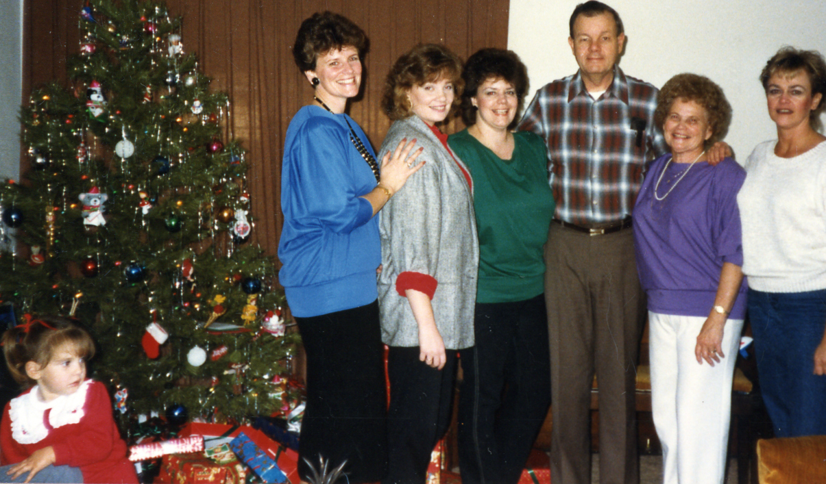 family photo from Christmas in the late 1980's