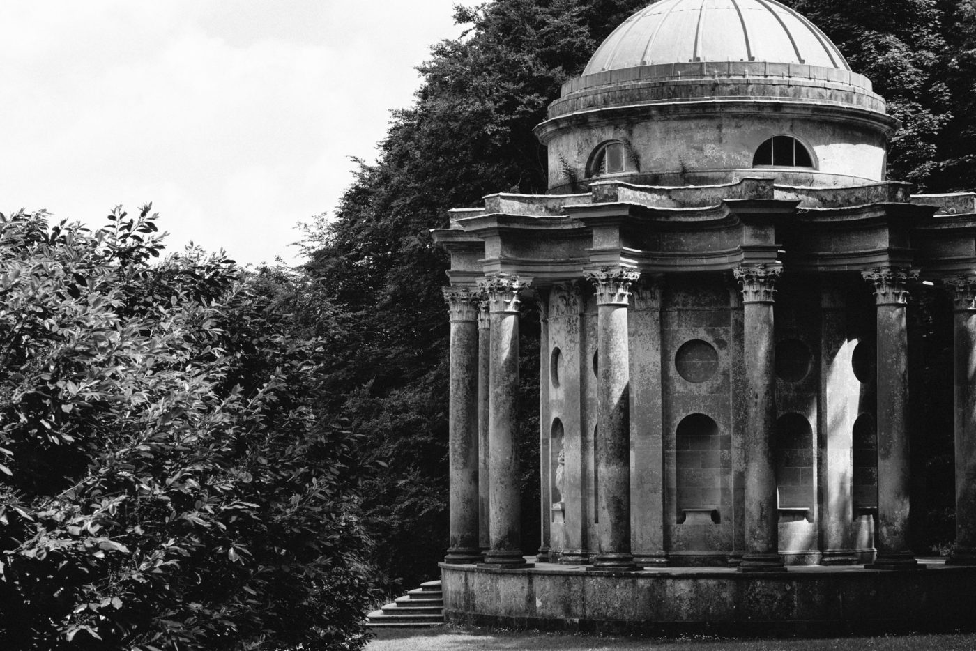 black and white photo of Pantheon in Stourhead National Trust 